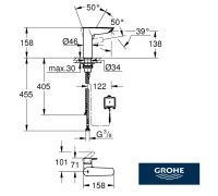 MEDIDAS MONOMANDO LAVABO HIBRIDO EUROSMART GROHE